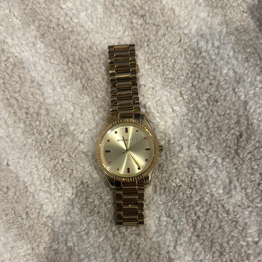 Michael Kors Gold-Tone Watch with Red Accents